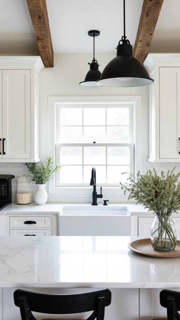 monochrome farmhouse kitchen elegance