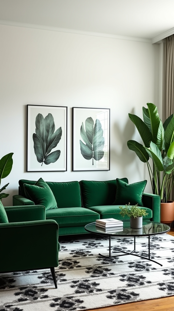 monochrome green living room