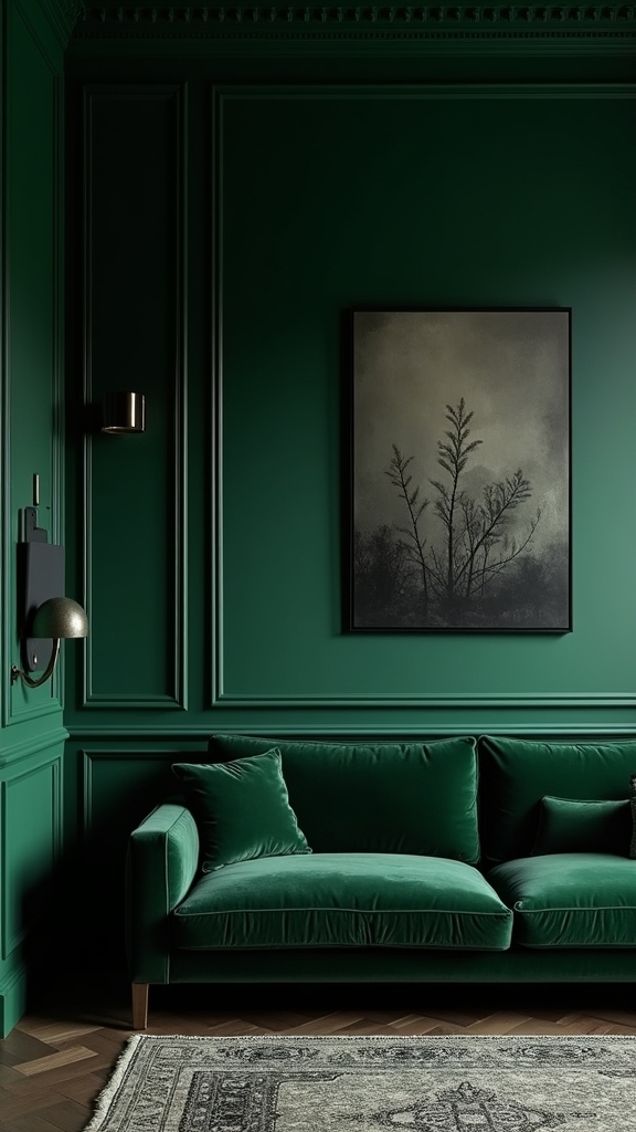 monochrome green living room