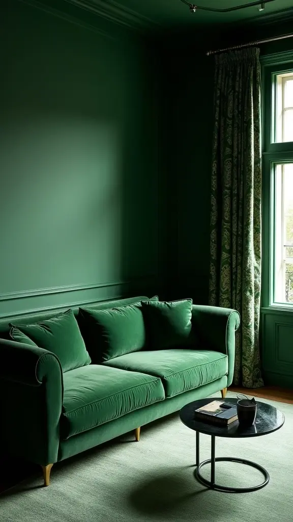 monochrome green living room elegance