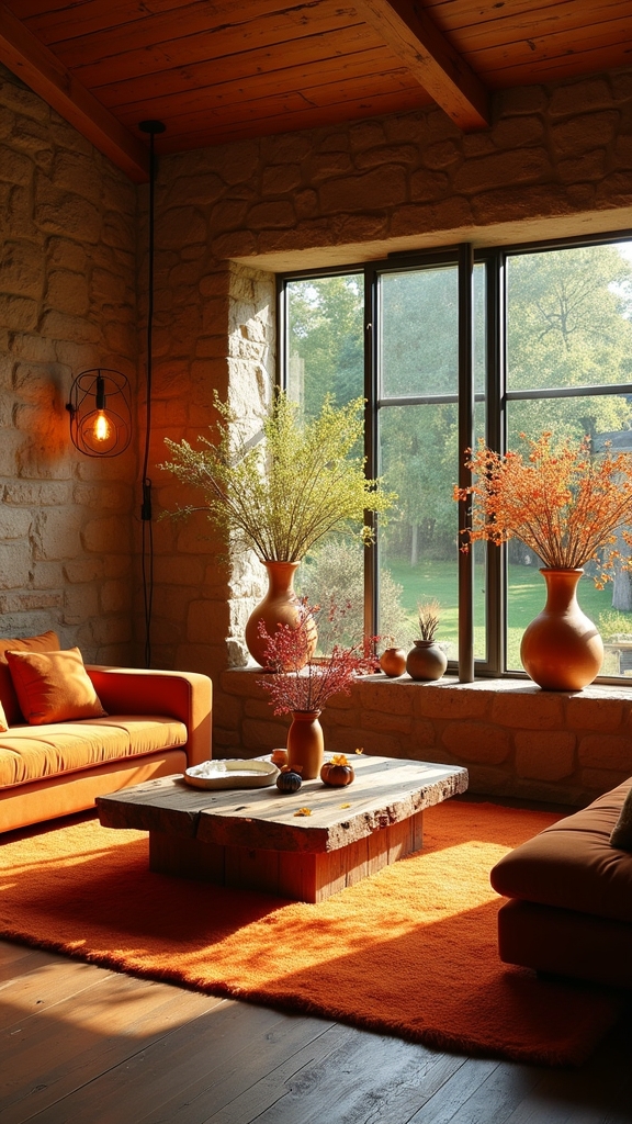 natural materials burnt orange accents
