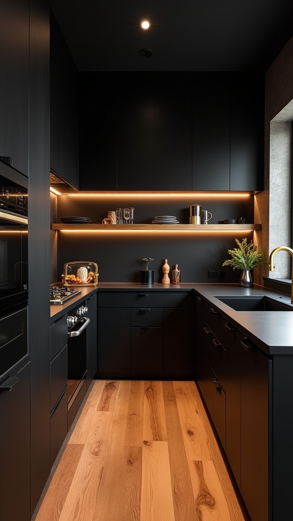 natural wood and black cabinetry