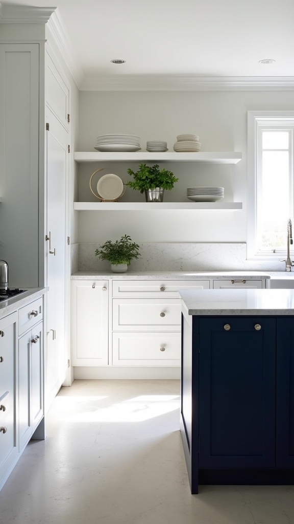 navy base with open shelving