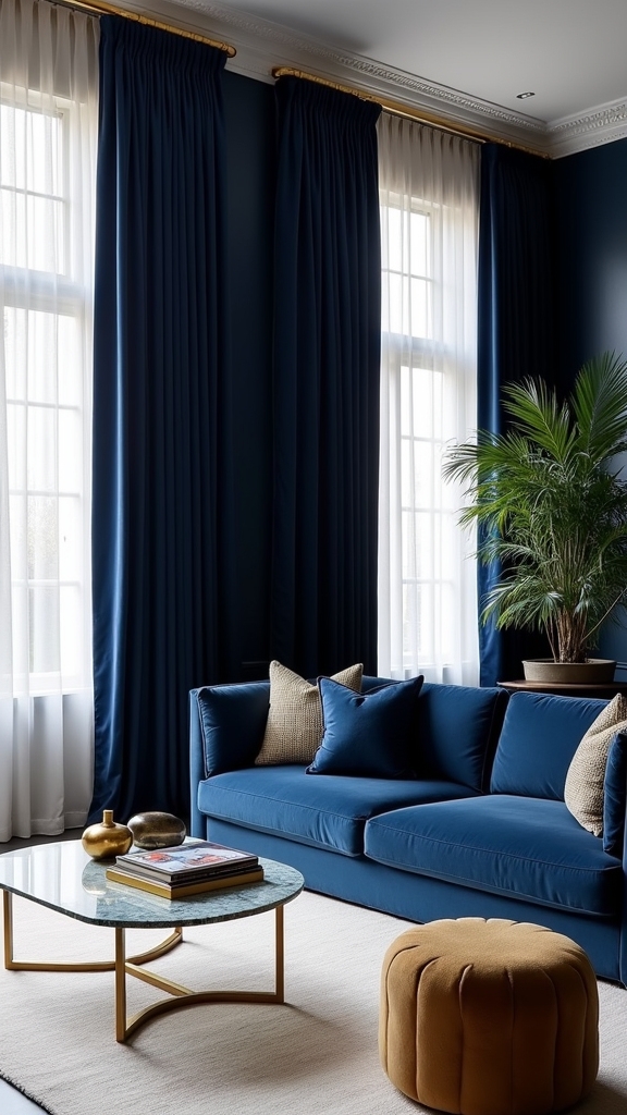 navy blue curtain elegance