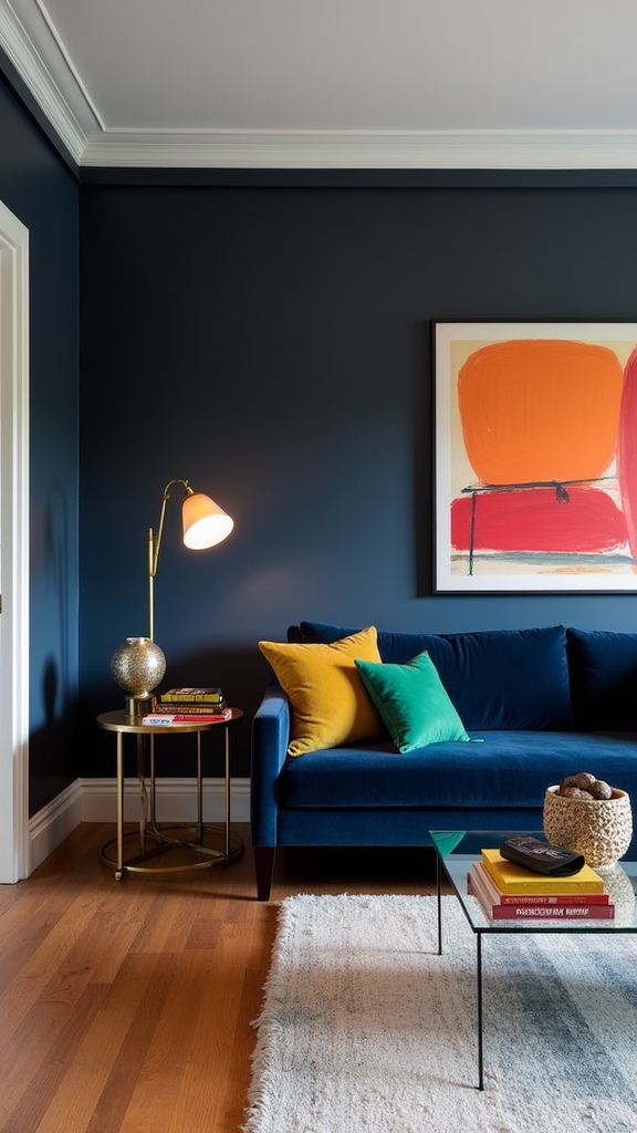 navy blue with vibrant accents