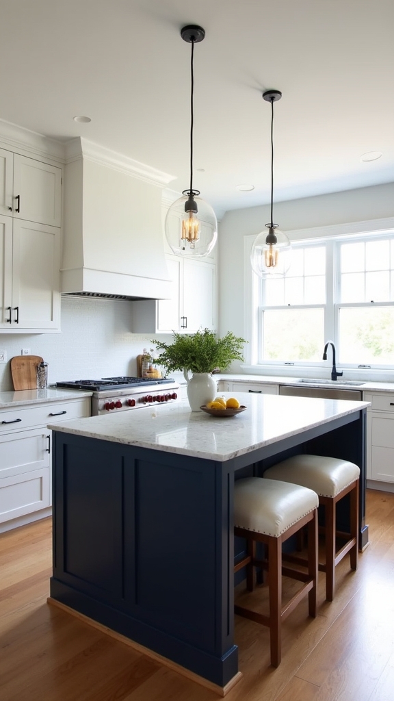navy island with integrated seating