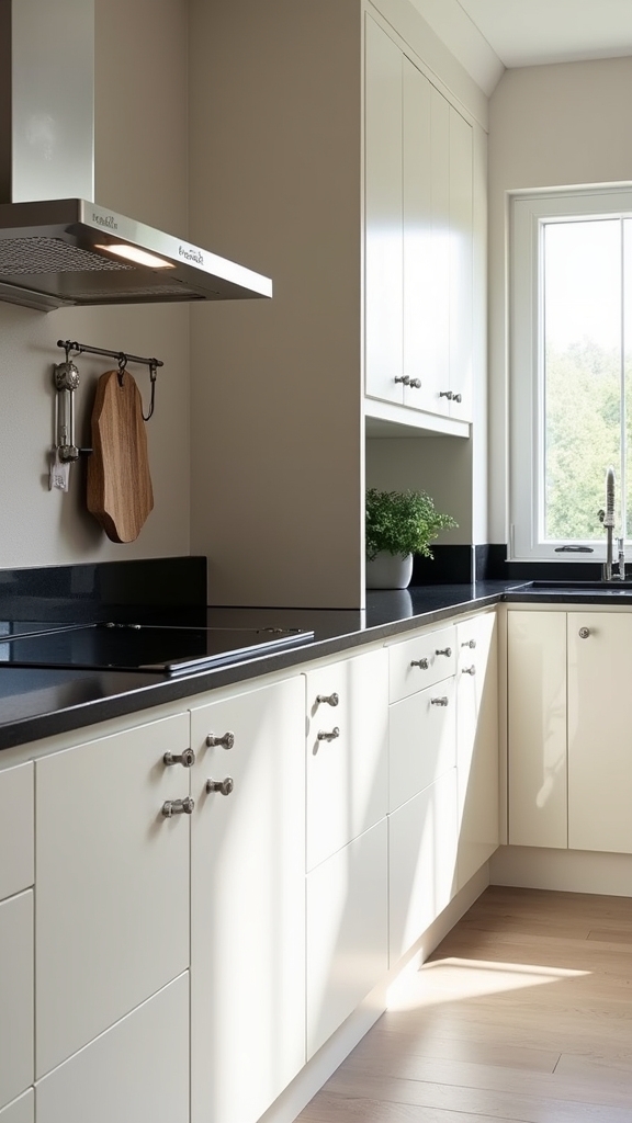 off white cabinetry softens contrast