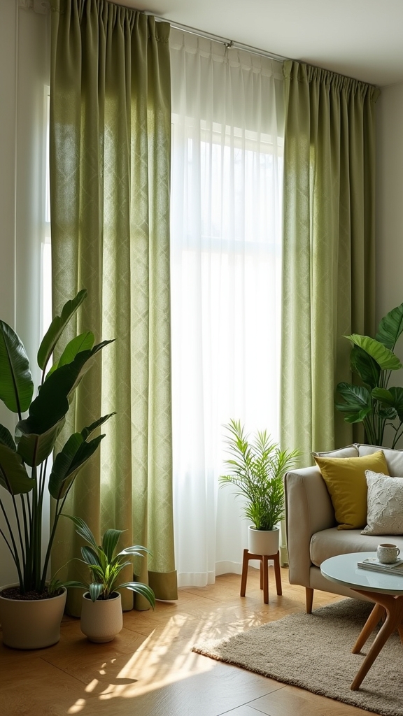 olive green geometric curtains