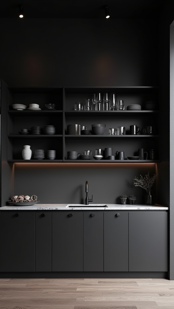 open black shelving elegance