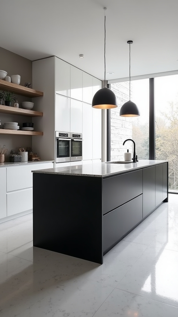 open shelving black island