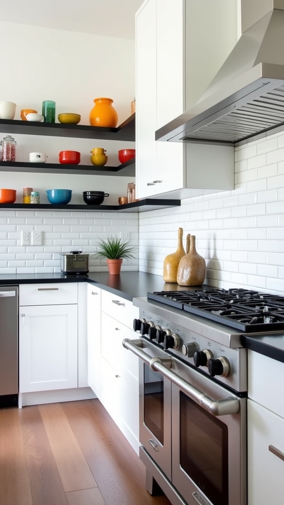 open shelving enhances kitchen design