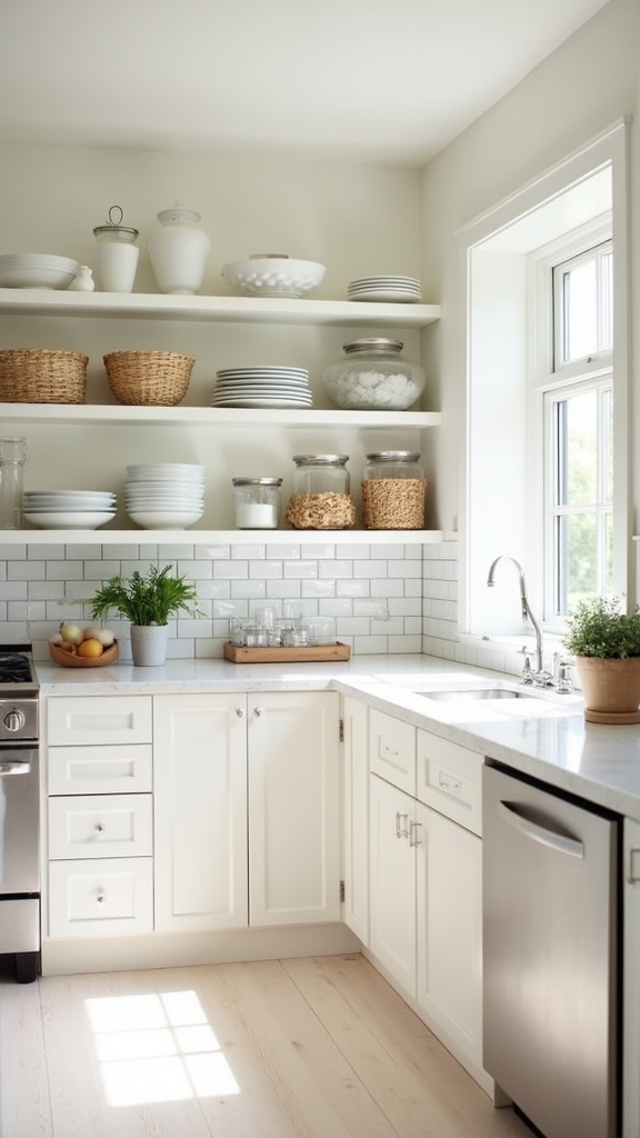 open shelving enhances kitchen space