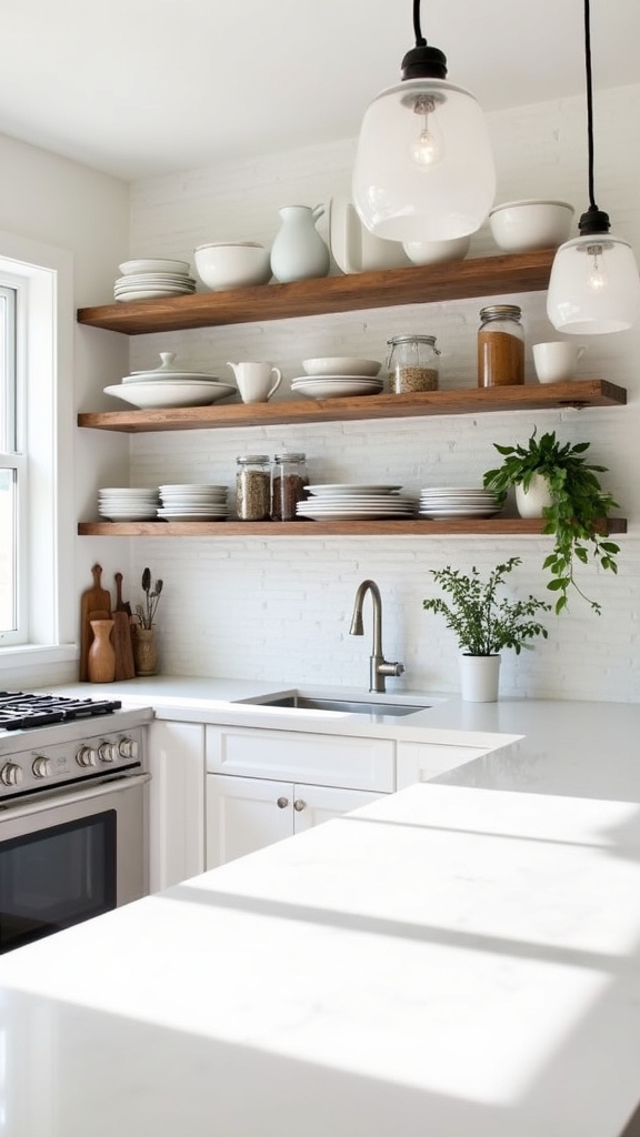 open shelving enhances kitchens