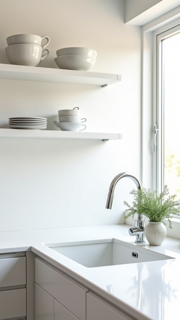 open shelving white counters