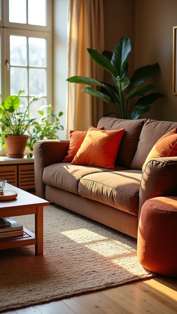 orange pillows enhance warmth