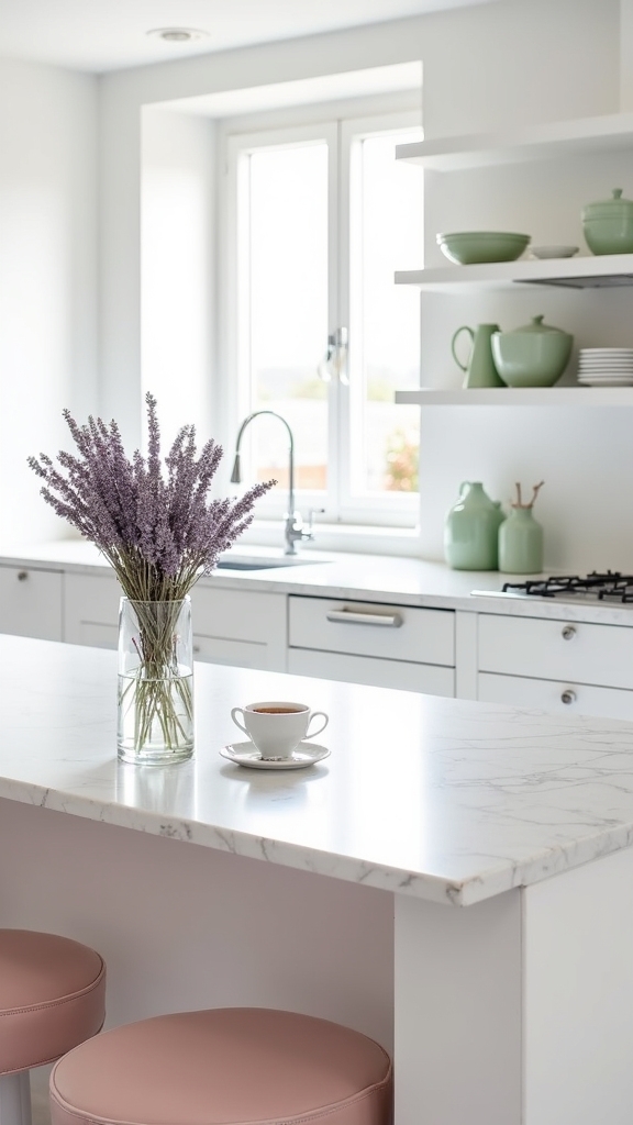 pastel accents enhance kitchens