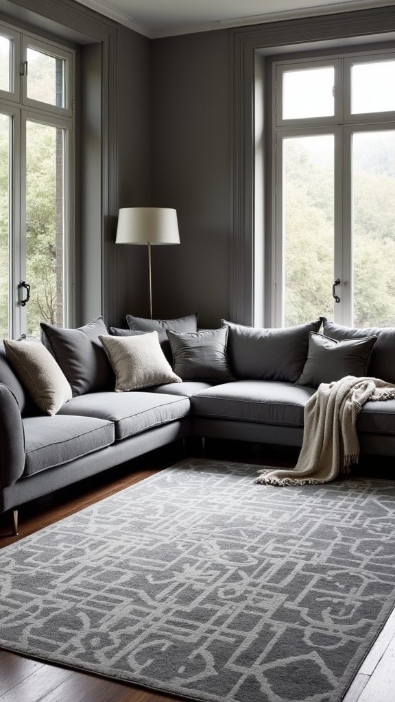 patterned grey rugs enhance tranquility
