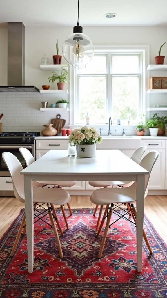 patterned rugs enhance white furniture