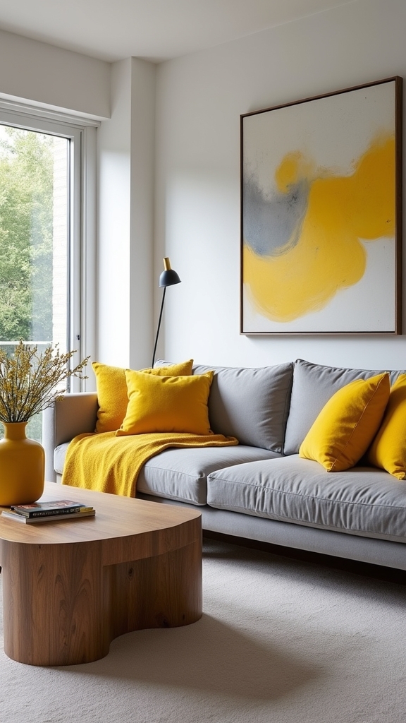 playful yellow living room accents