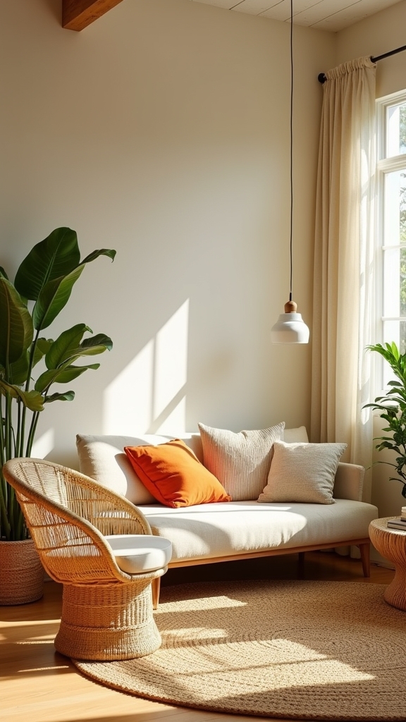rattan accents enhance warmth