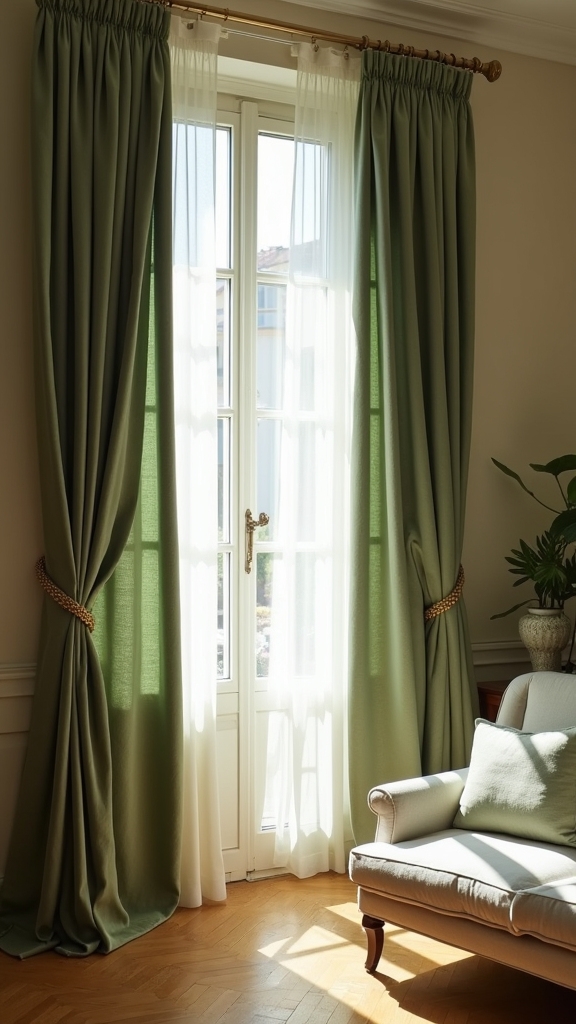 refined moss green curtains