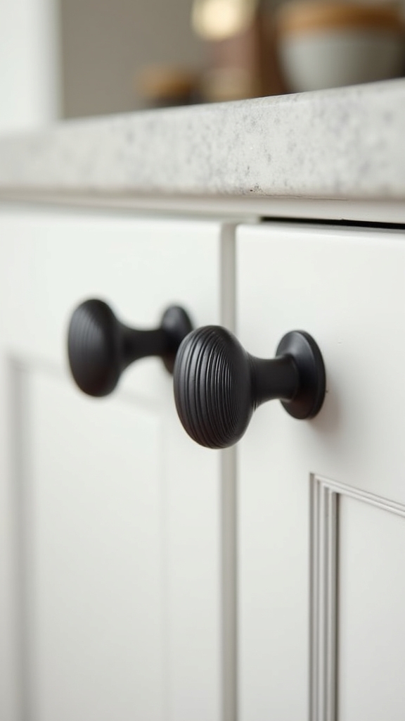 ribbed black cabinet knob