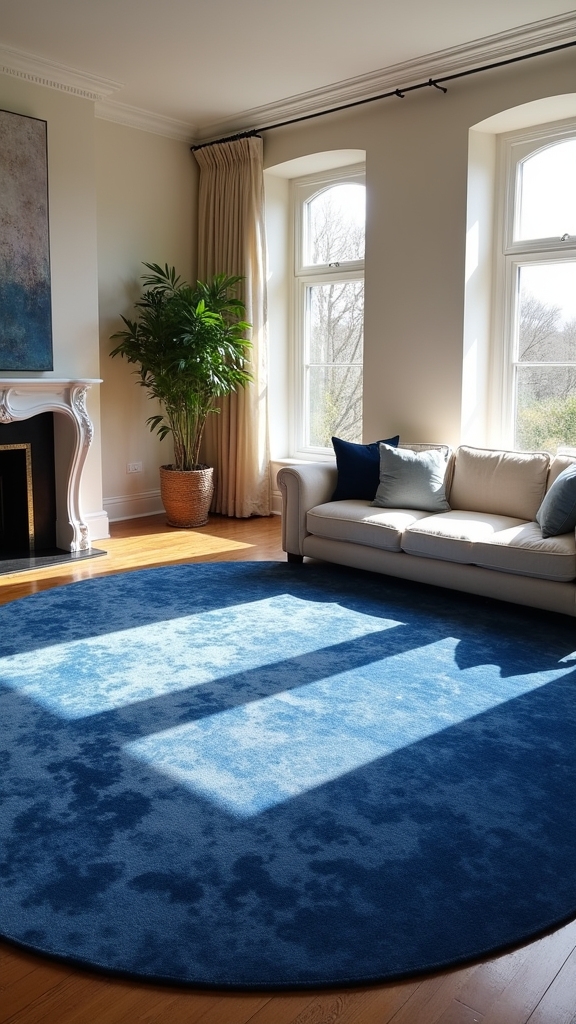 round blue rugs enhance spaces