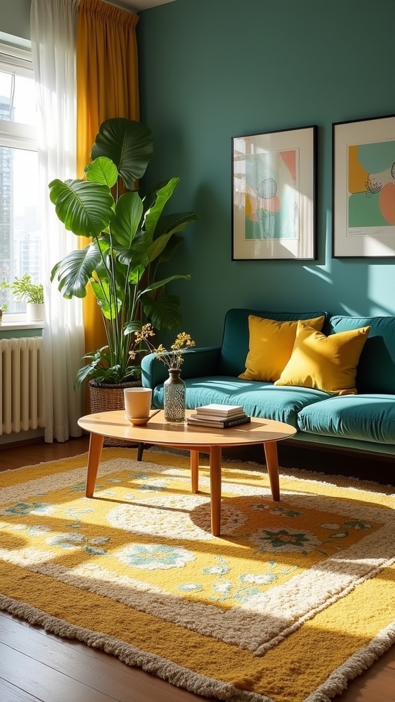 rugs unify teal and yellow