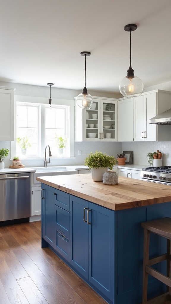 rustic blue kitchen island