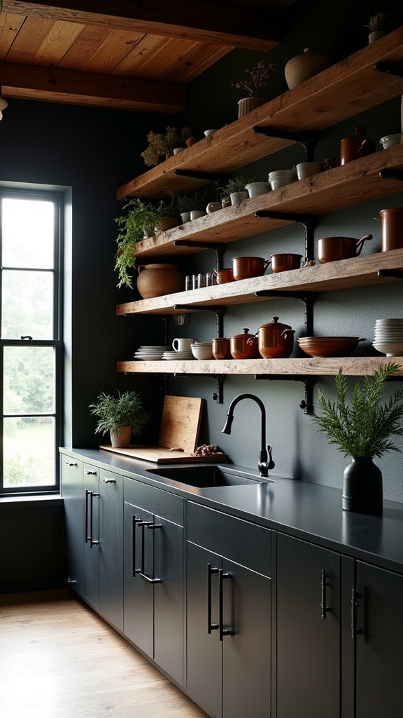rustic industrial open shelving