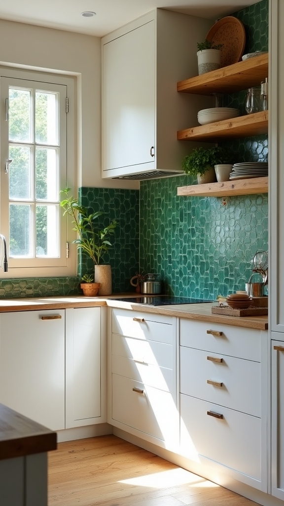 rustic kitchen with geometric tiles