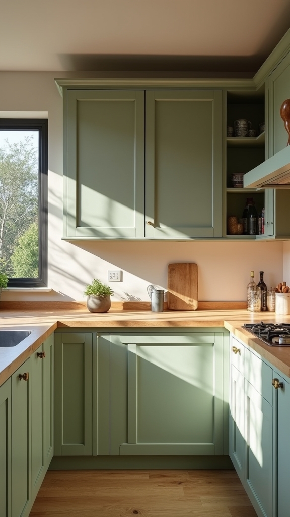 sage green and butcher block