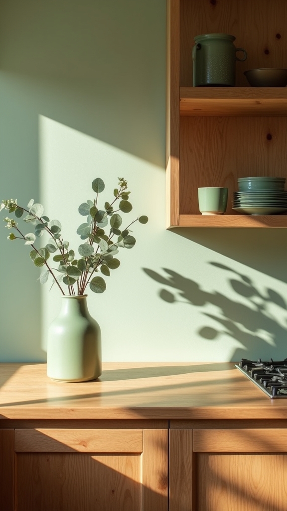 sage green and wood