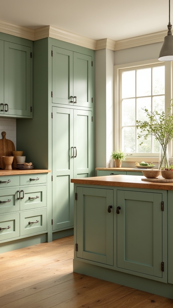 sage green butcher block islands