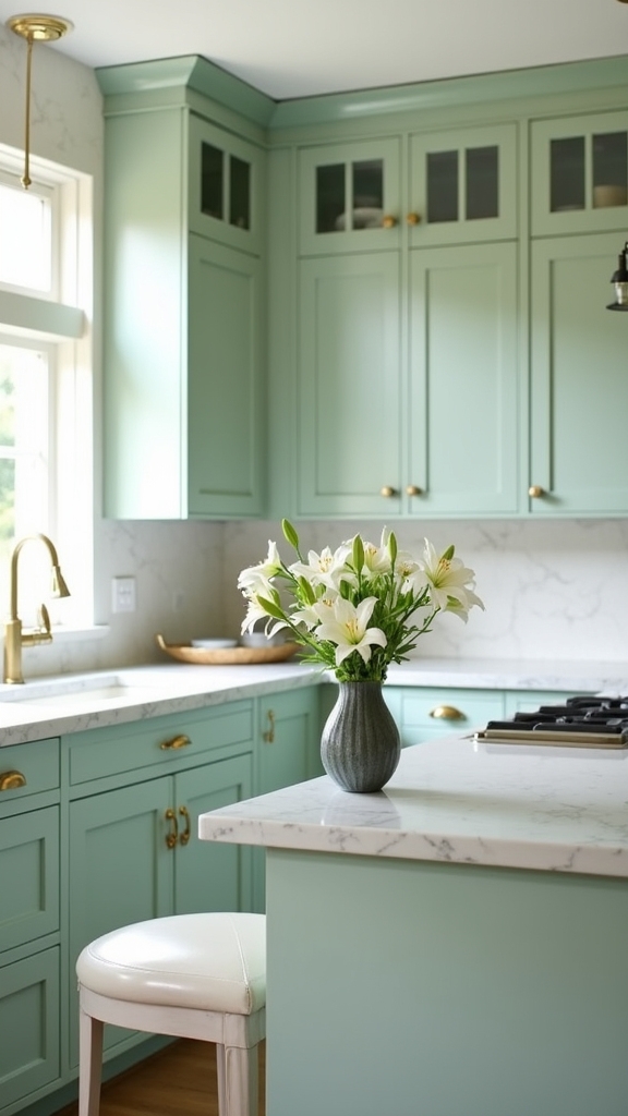 sage green cabinet highlights
