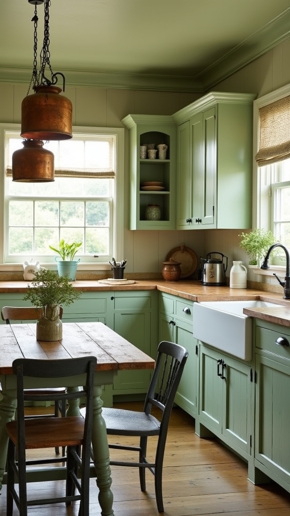 sage green farmhouse kitchen elegance