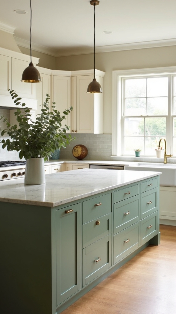 sage green kitchen island elegance