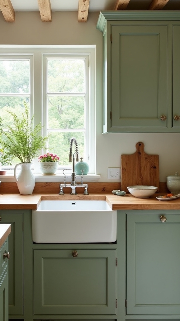 sage green rustic kitchen