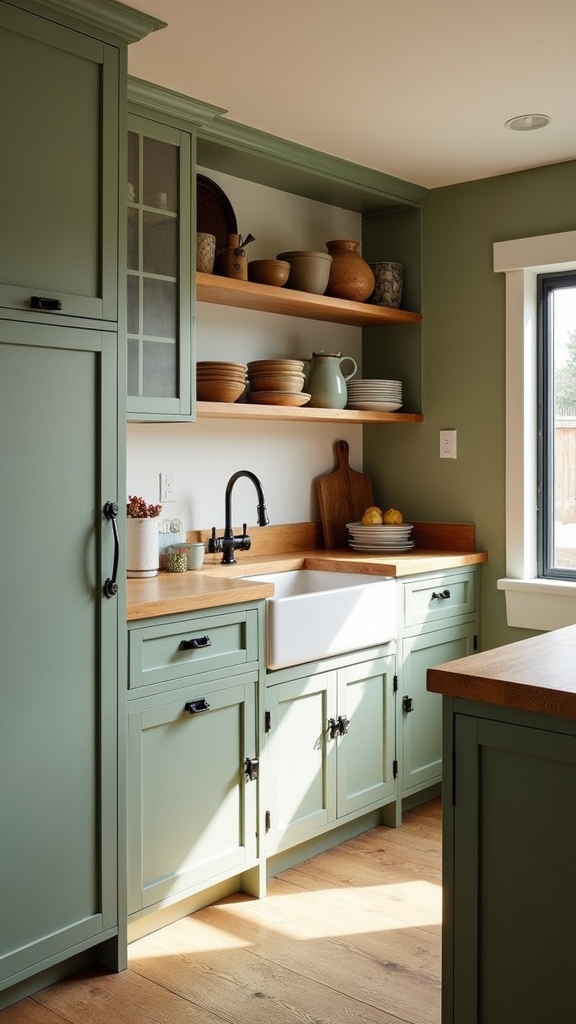 sage green warm wood
