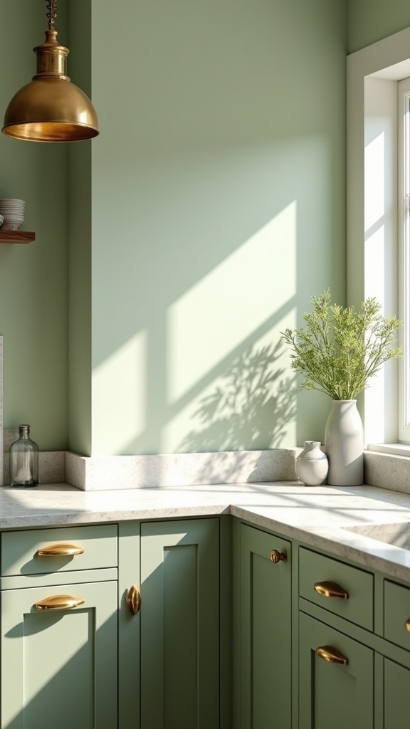 sage green with brass accents