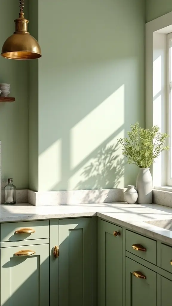 sage green with brass accents