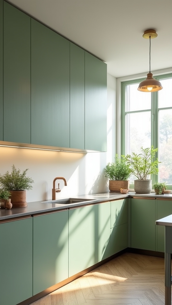 sage green with metallic accents