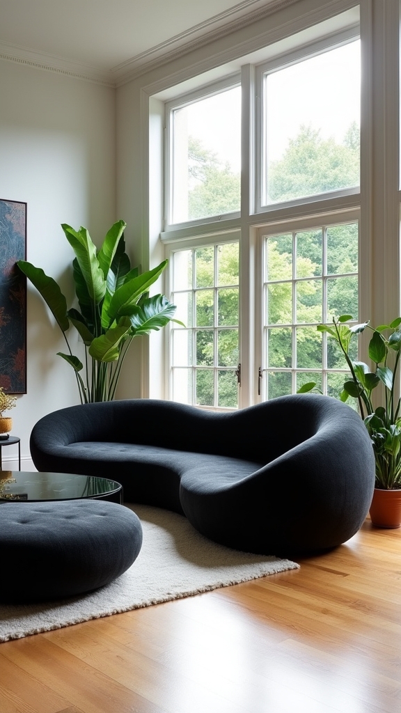 sculptural black sofa elegance