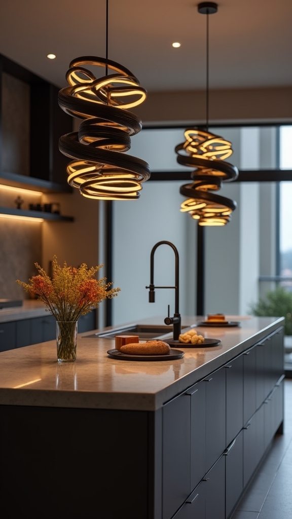 sculptural led spiral pendant