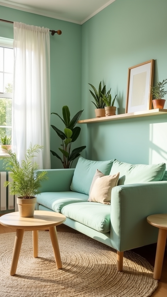 seafoam green and wood