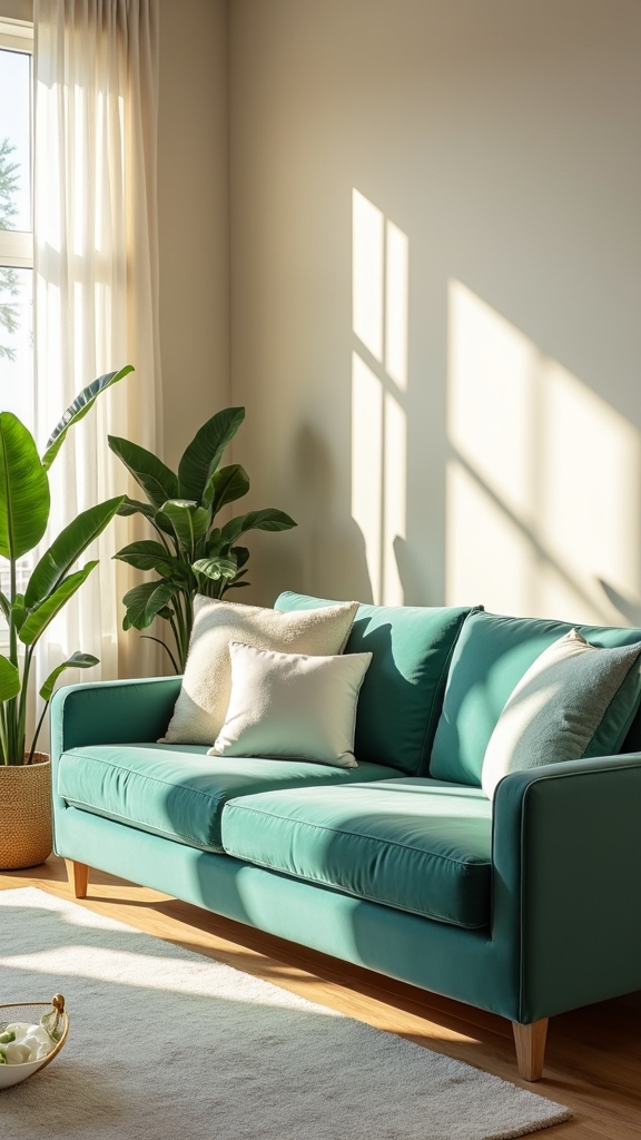 seafoam green sofa focal point