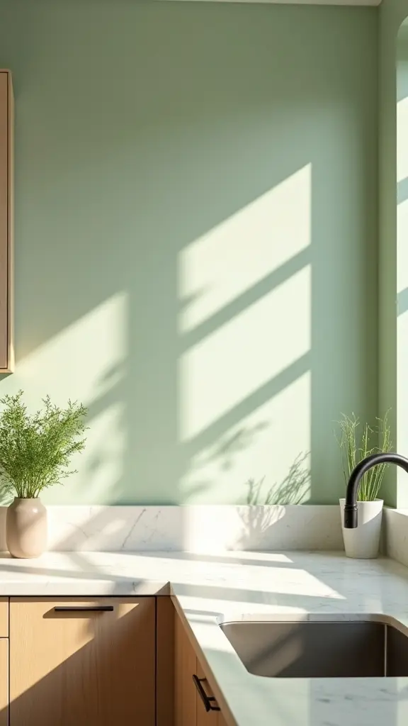 serene sage green kitchen