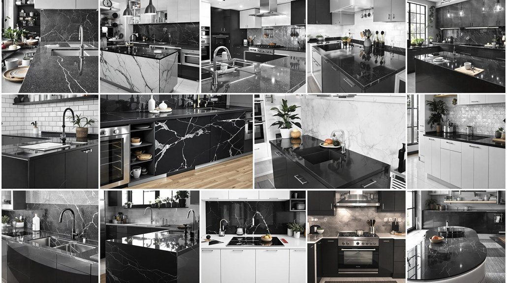 sleek black kitchen counters