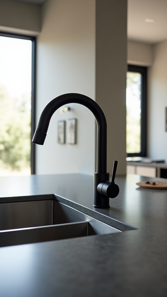 sleek black kitchen faucet