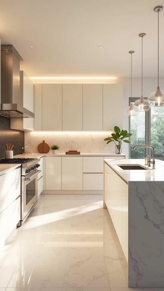 sleek cream handleless cabinetry